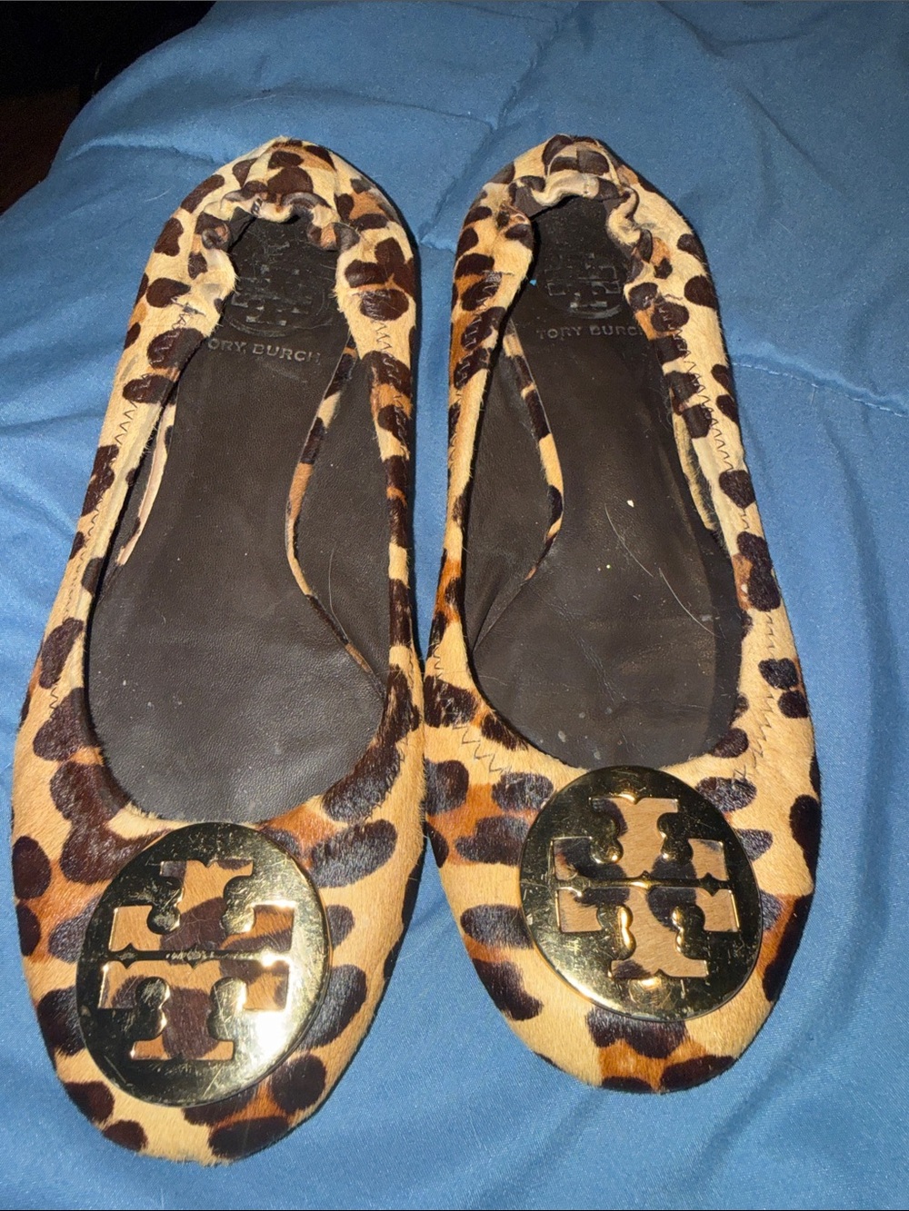 Tory Burch Leopard Print Reva Flats with Gold Logo